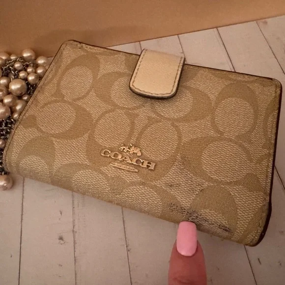 Coach Beige and Gold Women's Wallet - Picture 3 of 10